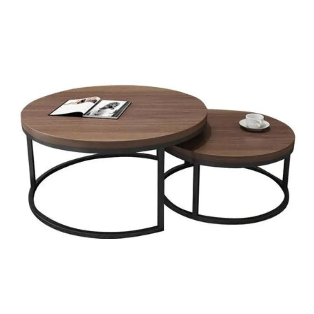 Elegant Round Nesting Coffee Table with Gloss Sintered Stone Top Grandeur Furnishings