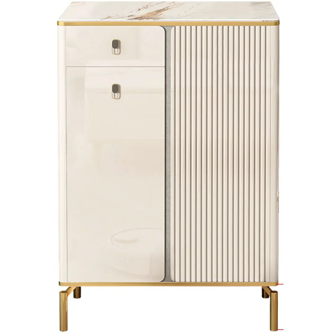 Elegant Shoe Cabinet with Gold-Plated Chrome Legs & Gloss White Sintered Stone Top Grandeur Furnishings