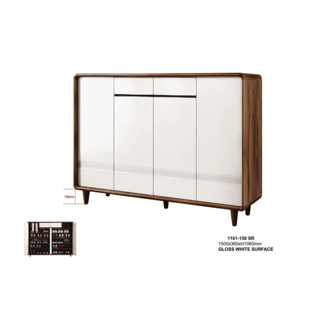 Stylish Gloss White & Walnut Shoe Cabinet - Multiple Sizes Available for Organized Storage Grandeur Furnishings