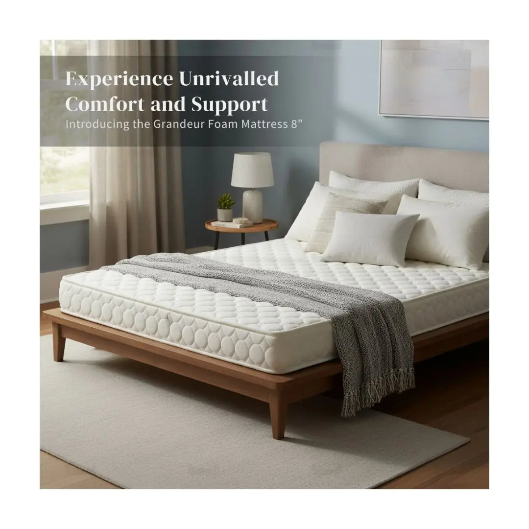 Modern Divan Bed with 8-Inch Foam Mattress | PU Leather Upholstered Bed Frame and Mattress Set Grandeur Furnishings