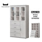 Elegant Light Grey Bookcase Display Cabinet with Glass Doors, Drawers & Shelves Grandeur Furnishings