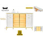 Glass Display Side Cabinet with LED Lights & Sintered Stone Top Storage Solution Grandeur Furnishings