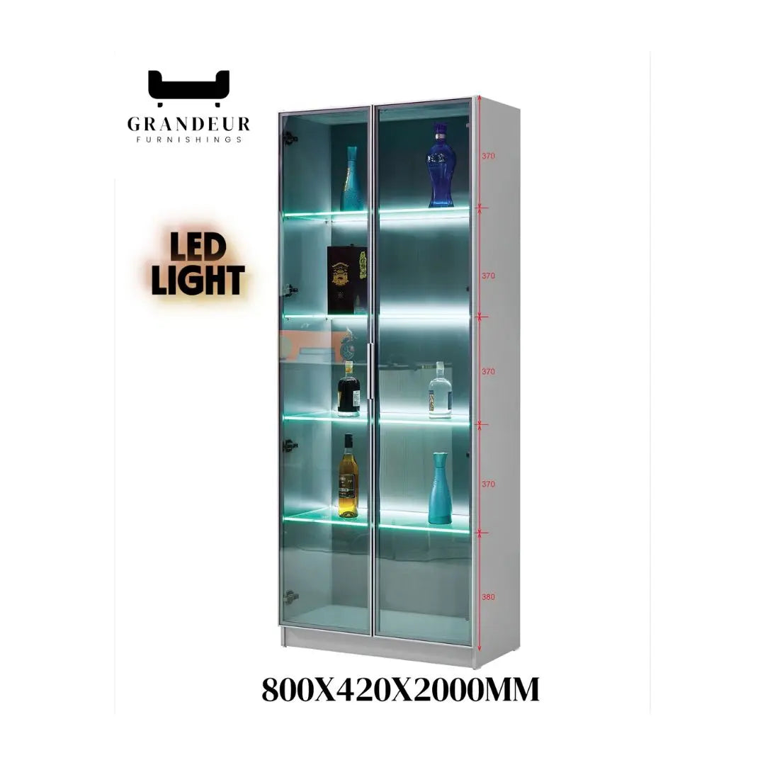 Modern LED Glass Display Cabinet with 5 Shelves Grandeur Furnishings