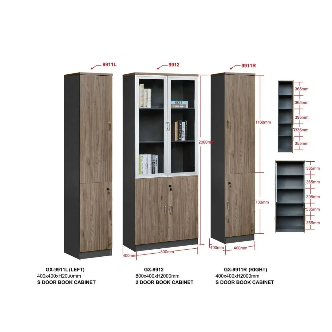 Executive Modular Bookcase | Wood Grain Office Storage Book Cabinet with Lockable Doors Grandeur Furnishings