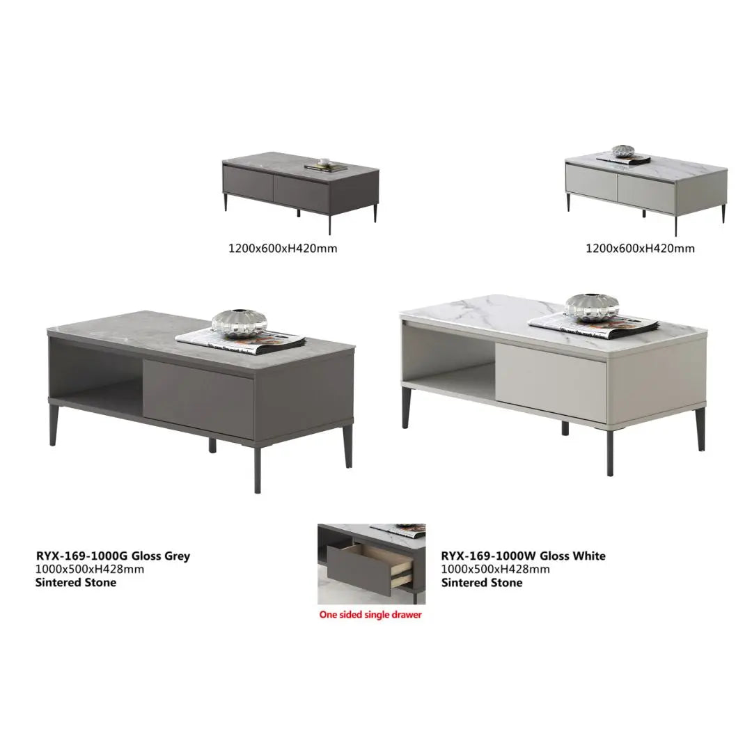 Contemporary Sintered Stone Coffee Table with Storage Grandeur Furnishings