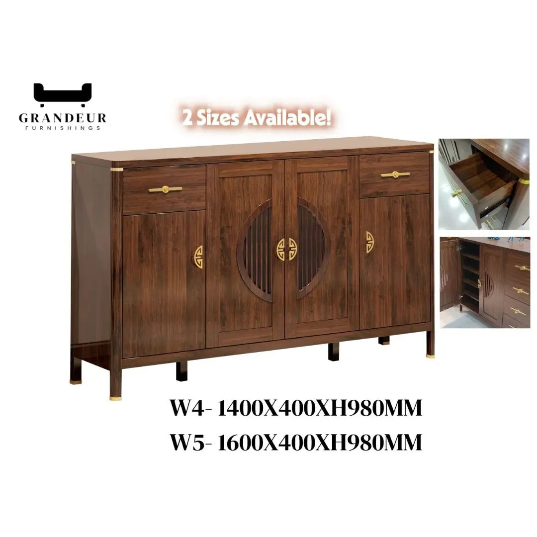 Elegant Wooden Sideboard Side Cabinet with Brass Accents Grandeur Furnishings