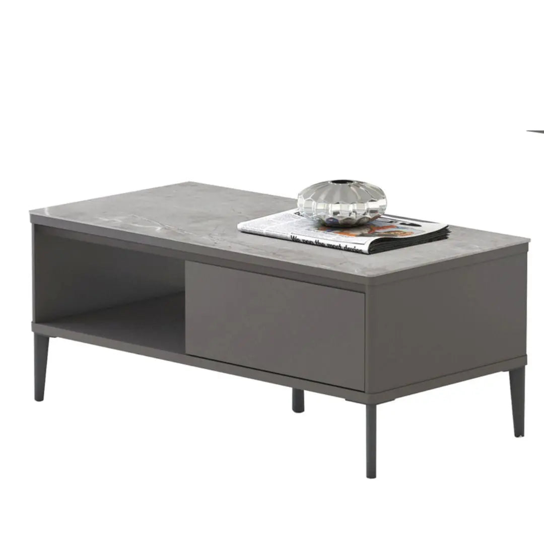 TV Console & Coffee Table Set – Gloss White or Gloss Grey Finish with Sintered Stone Top Grandeur Furnishings