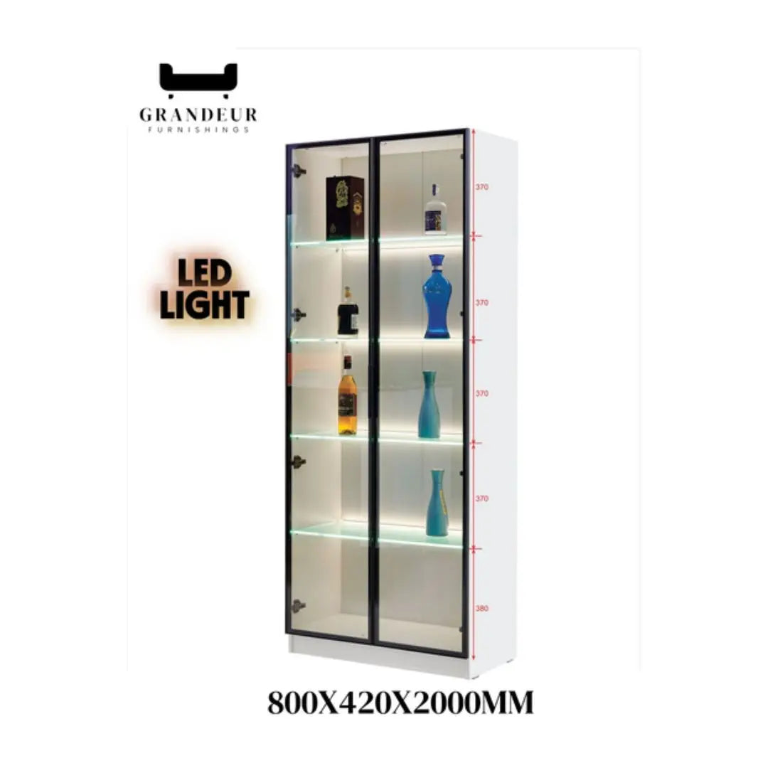 Modern LED Glass Display Cabinet with 5 Shelves Grandeur Furnishings
