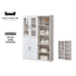 Multi-Storage Book Cabinet with Glass Doors & Drawers – White Finish Grandeur Furnishings