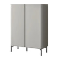 Grey shoe cabinet with two doors and slim metal legs