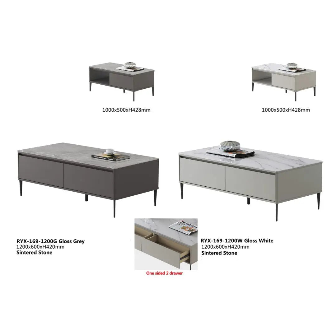 Contemporary Sintered Stone Coffee Table with Storage Grandeur Furnishings