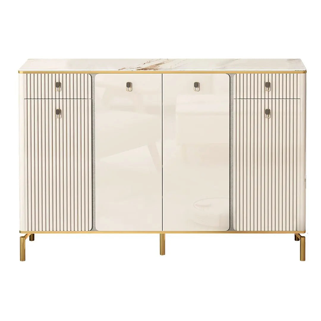 Elegant Shoe Cabinet with Gold-Plated Chrome Legs & Gloss White Sintered Stone Top Grandeur Furnishings