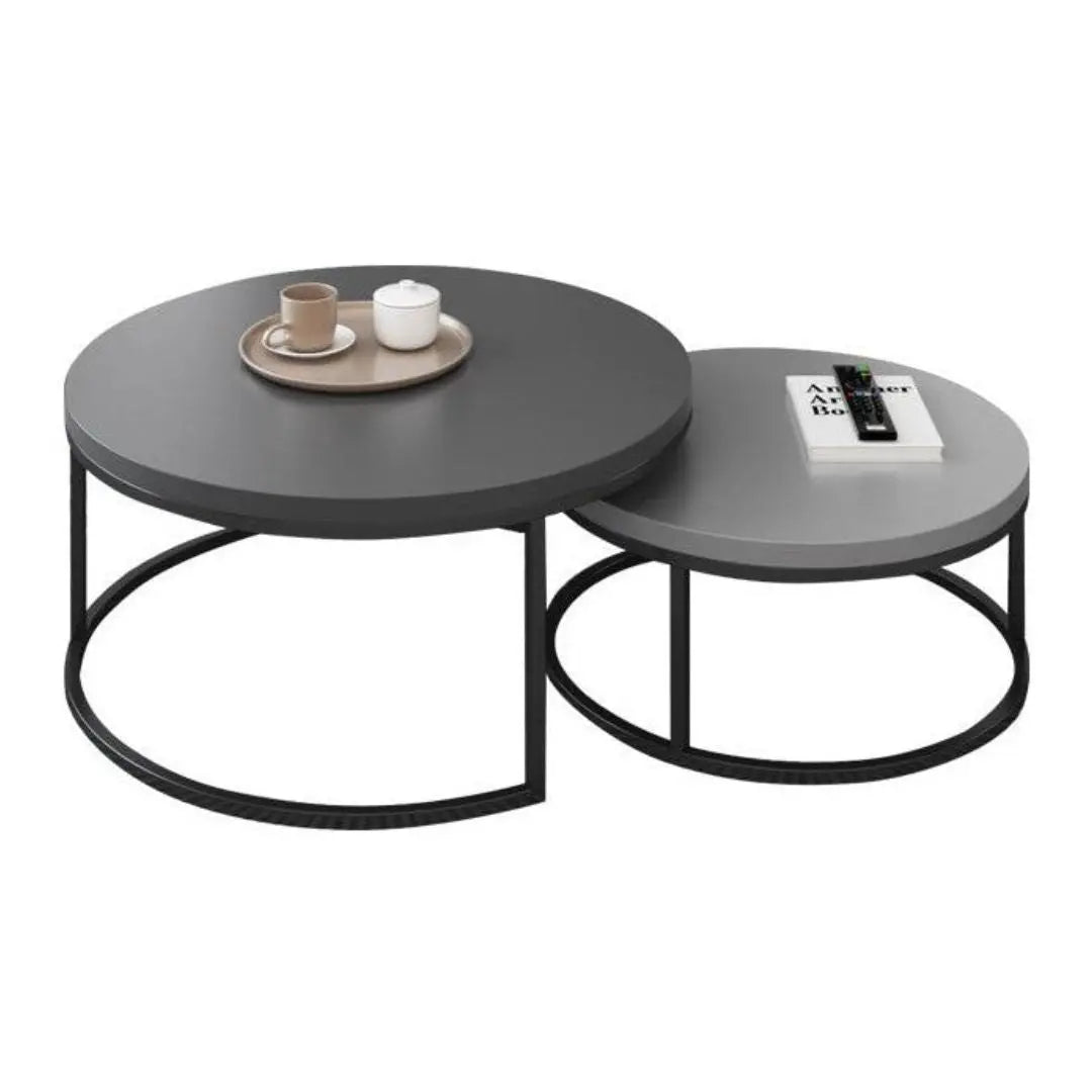 Elegant Round Nesting Coffee Table with Gloss Sintered Stone Top Grandeur Furnishings