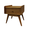 Walnut-look bedside table with one drawer and raised sides