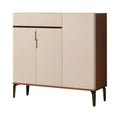 Beige shoe cabinet with two doors and shallow top compartment