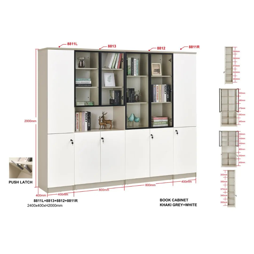Modern Modular Book Cabinet & Office Storage Bookcase | Lockable Doors & Adjustable Shelves Grandeur Furnishings
