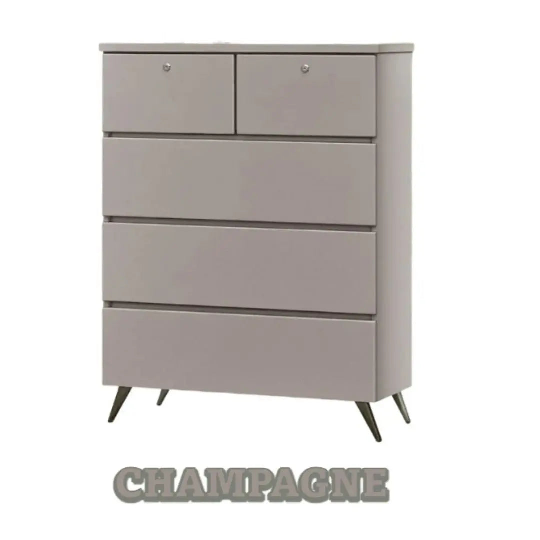 5-Drawer Storage Chest of Drawers in White, Champagne, or Dark Grey Grandeur Furnishings