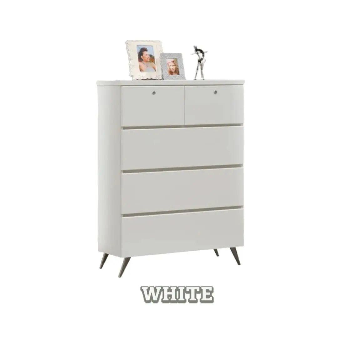 5-Drawer Storage Chest of Drawers in White, Champagne, or Dark Grey Grandeur Furnishings