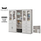 Elegant Light Grey Bookcase Display Cabinet with Glass Doors, Drawers & Shelves Grandeur Furnishings