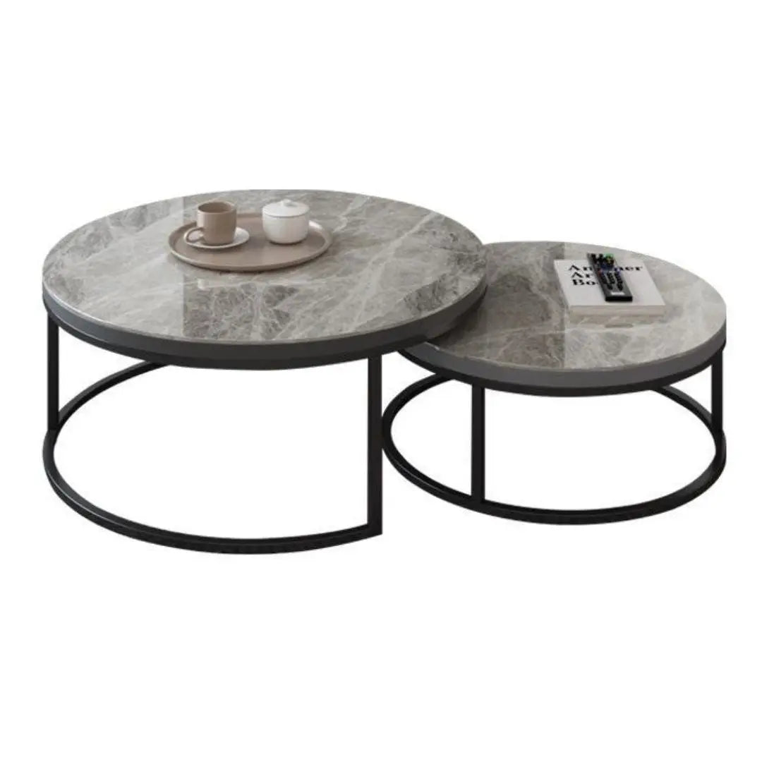 Elegant Round Nesting Coffee Table with Gloss Sintered Stone Top Grandeur Furnishings