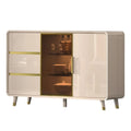 Extra-wide light khaki side cabinet with central glass display