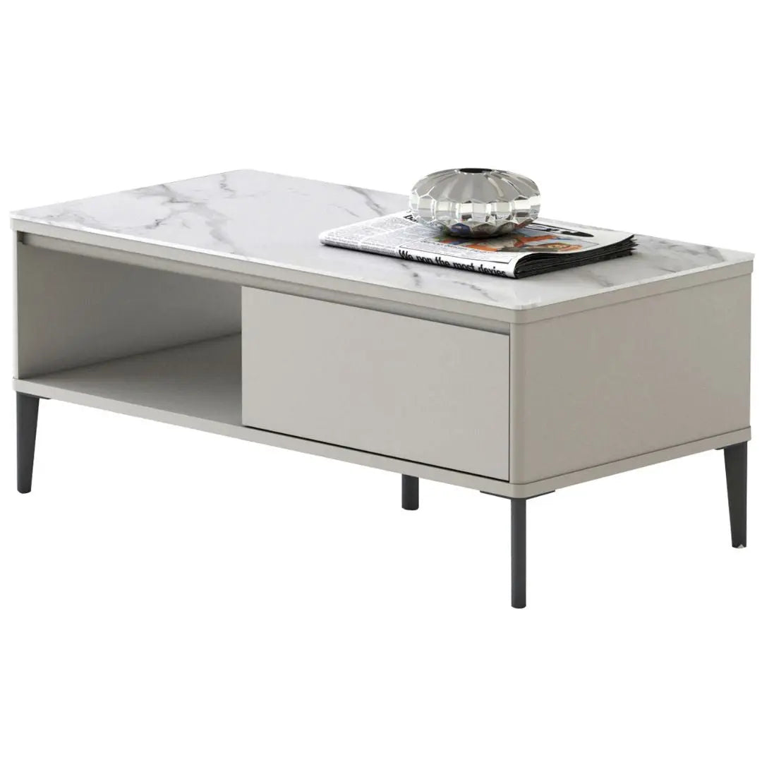 TV Console & Coffee Table Set – Gloss White or Gloss Grey Finish with Sintered Stone Top Grandeur Furnishings