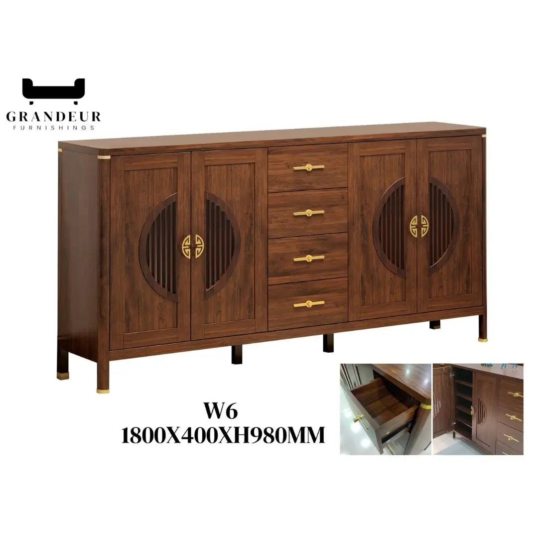 Elegant Wooden Sideboard Side Cabinet with Brass Accents Grandeur Furnishings