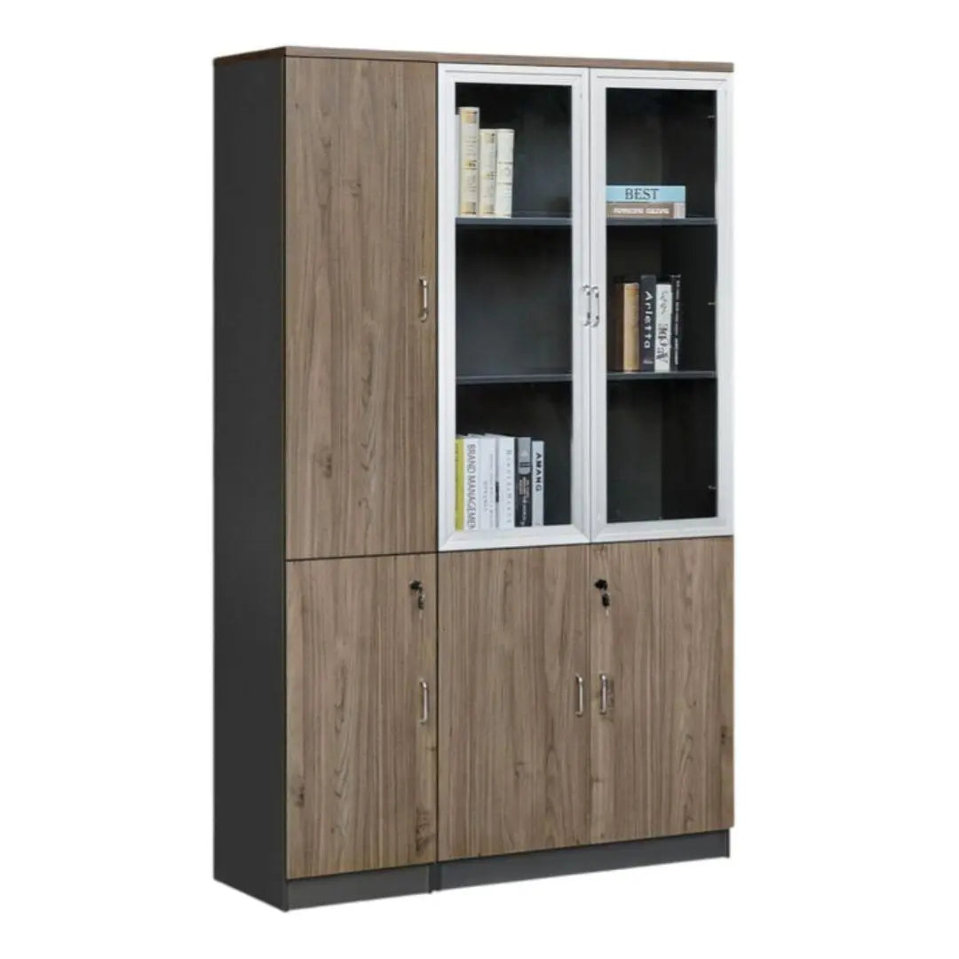 Executive Modular Bookcase | Wood Grain Office Storage Book Cabinet with Lockable Doors Grandeur Furnishings