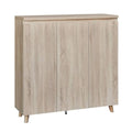 Wide light wood-look shoe cabinet with four doors