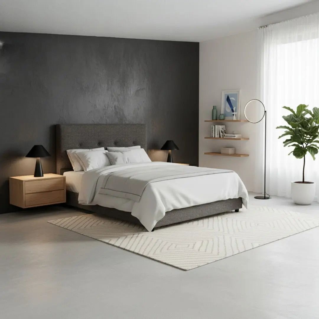 Modern Fabric Upholstered Bed Frame with Button-Tufted Headboard Grandeur Furnishings