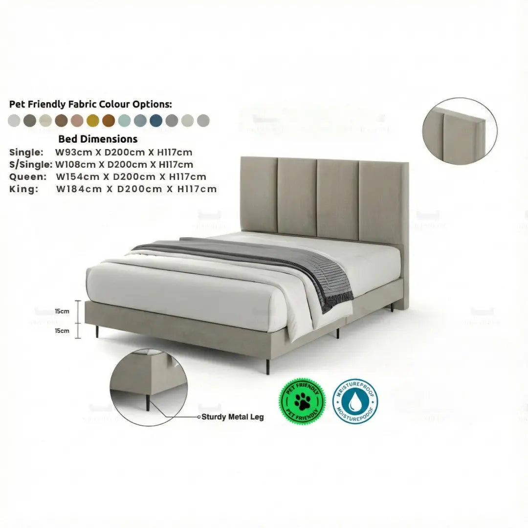 Divan Bed Frame with Mattress Set – Single, Super Single, Queen & King | Upholstered Fabric Grandeur Furnishings