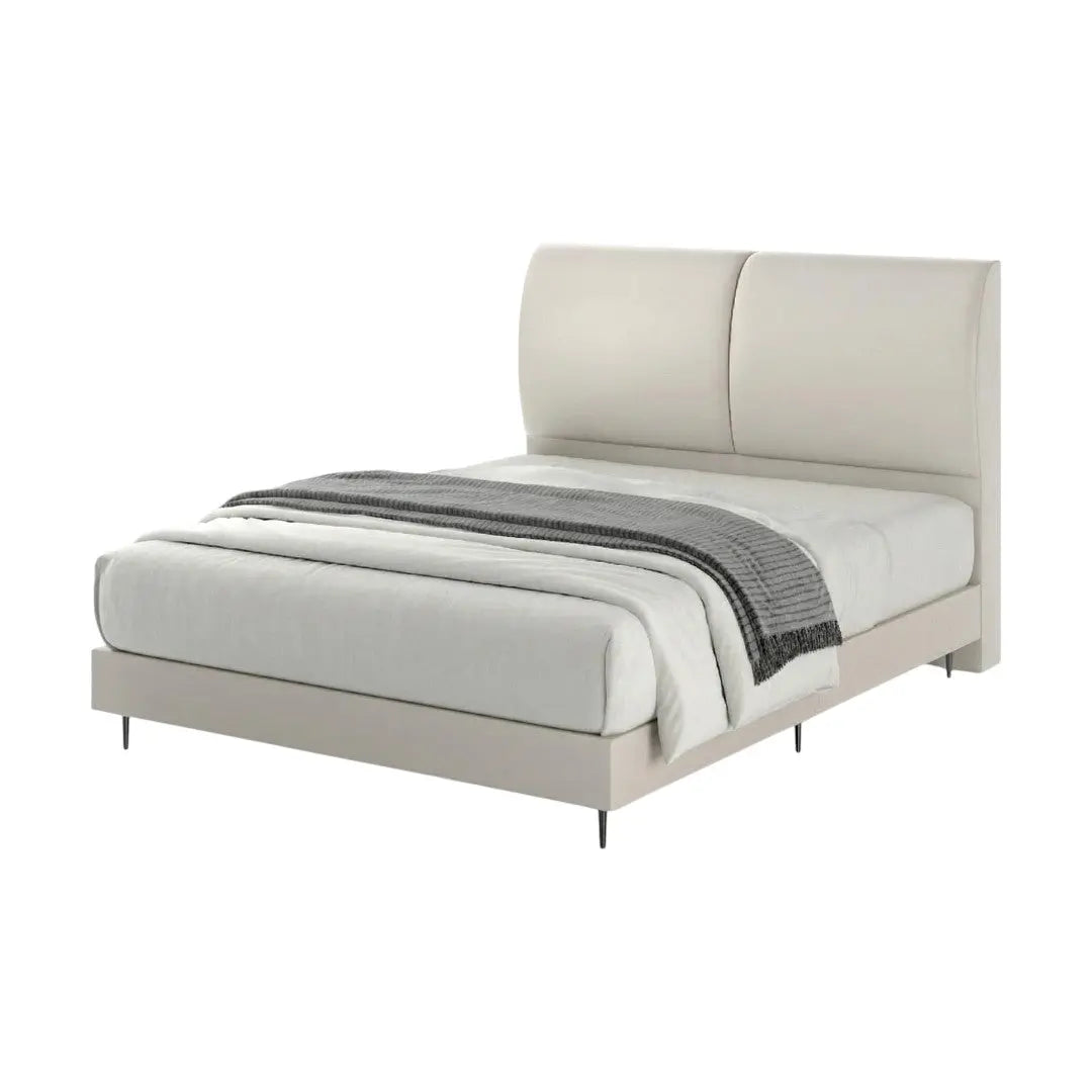 Modern Cushion Headboard Bed Frame | High Metal Legs Grandeur Furnishings