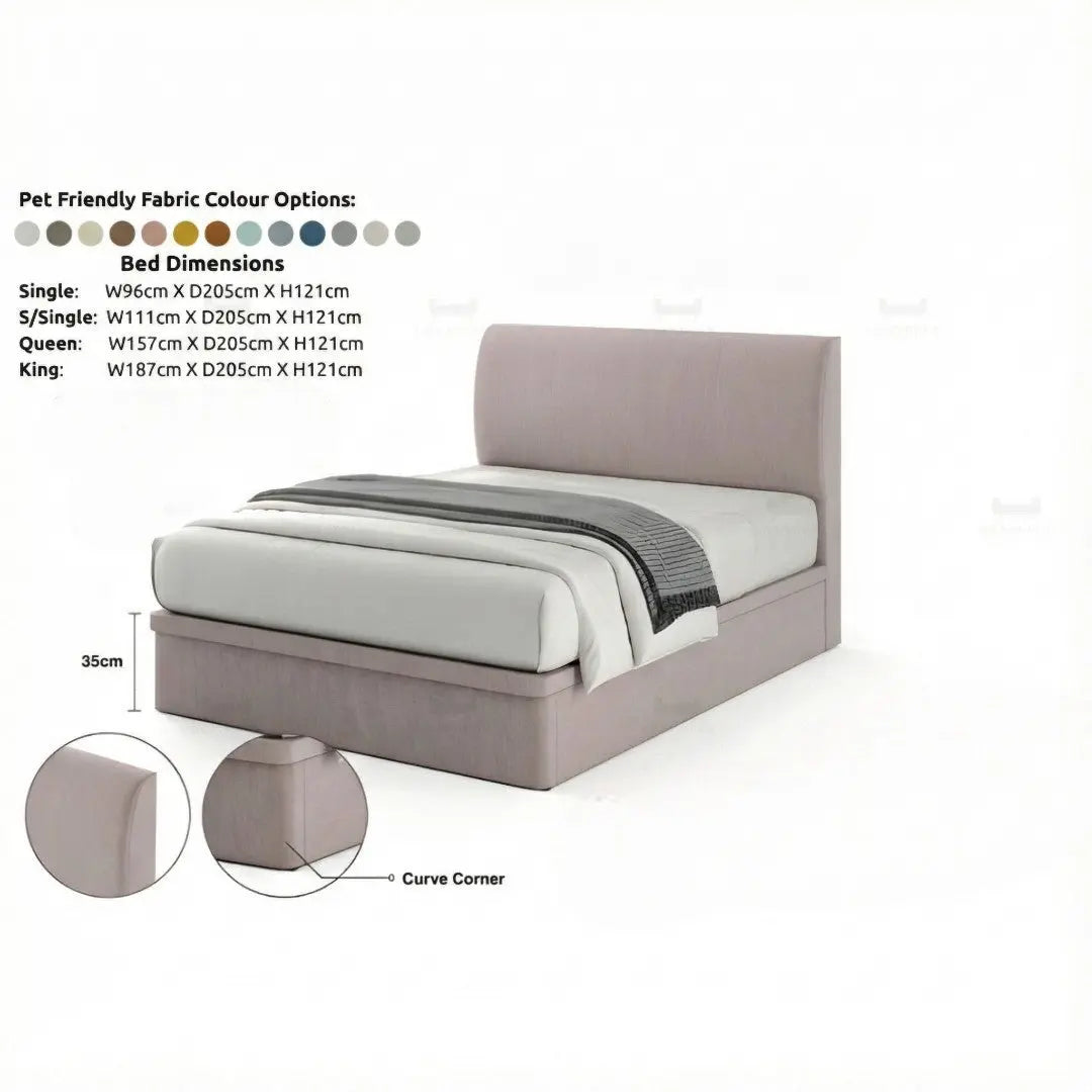 Modern Upholstered Microfiber Storage Bed Frame  – Single, Super Single, Queen & King | Pet-Friendly Grandeur Furnishings
