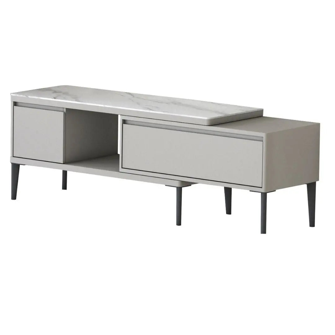 TV Console & Coffee Table Set – Gloss White or Gloss Grey Finish with Sintered Stone Top Grandeur Furnishings