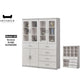 Elegant Light Grey Bookcase Display Cabinet with Glass Doors, Drawers & Shelves Grandeur Furnishings