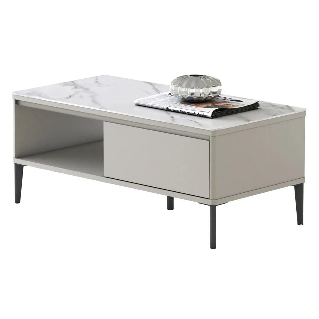Contemporary Sintered Stone Coffee Table with Storage Grandeur Furnishings