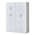 Wide white wardrobe with multiple doors and lower drawers
