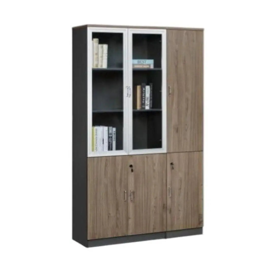 Executive Modular Bookcase | Wood Grain Office Storage Book Cabinet with Lockable Doors Grandeur Furnishings