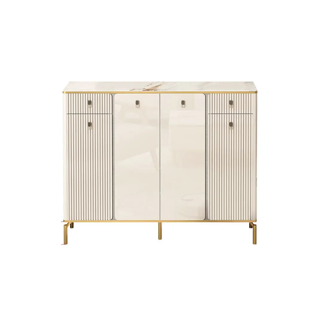 Elegant Shoe Cabinet with Gold-Plated Chrome Legs & Gloss White Sintered Stone Top Grandeur Furnishings