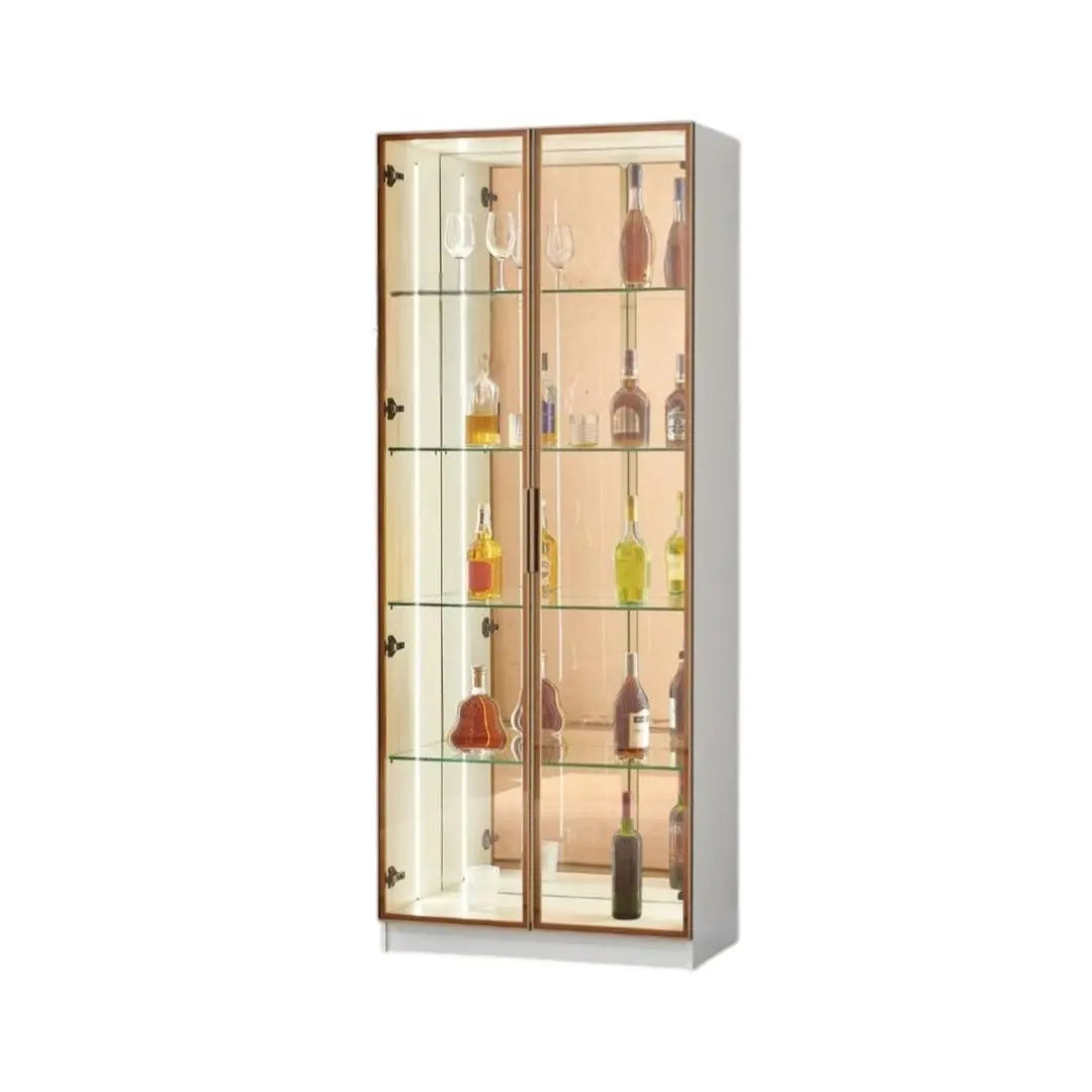 Glass Showcase Display Cabinet with LED & Mirror Back Grandeur Furnishings