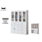 Multi-Storage Book Cabinet with Glass Doors & Drawers – White Finish Grandeur Furnishings