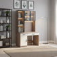 Modern Study Desk with LED Light Sensor | Computer Workstation with Glass Display Cabinets & Storage Grandeur Furnishings