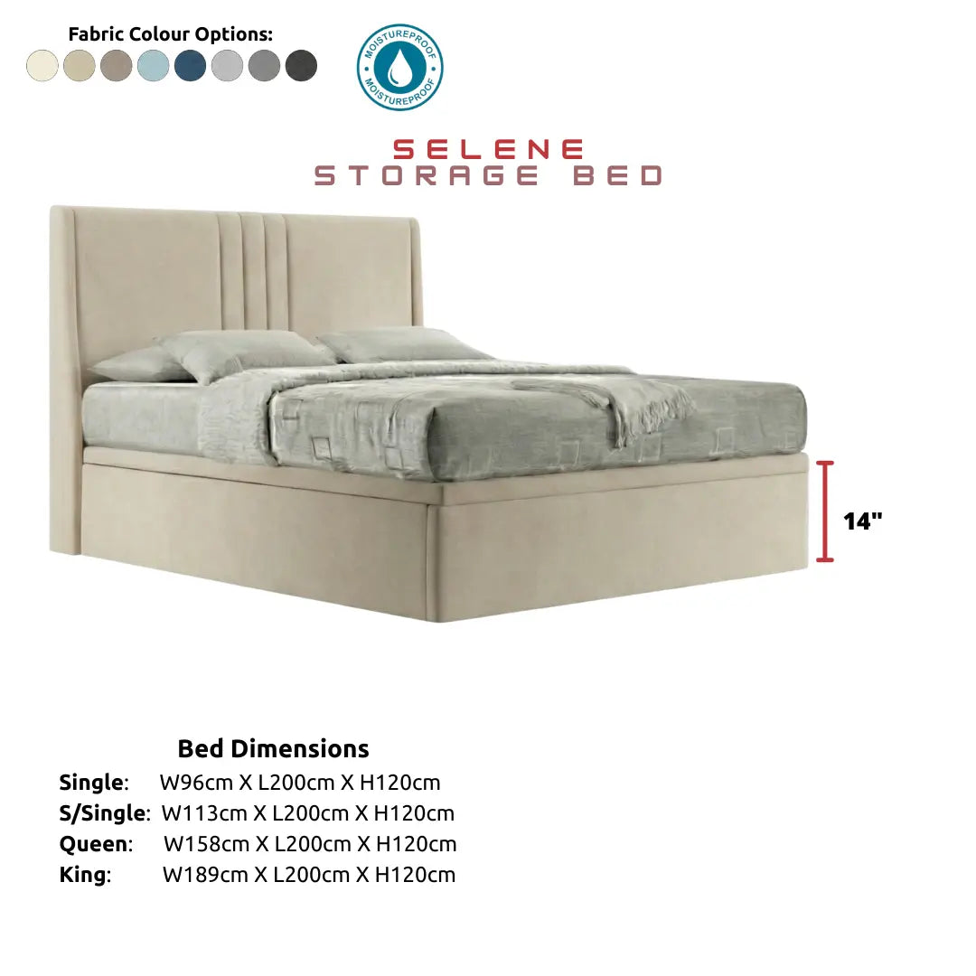Selene Luxury Upholstered Storage Bed with 14" Base & Deep Storage | Modern Fluted Winged Headboard | Moisture Resistant Fabric Grandeur Furnishings