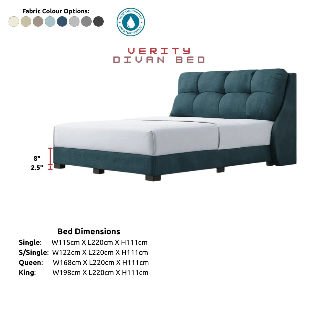 Verity Divan Bed Frame | Moisture Proof Fabric | Thick Plush Cushion Headboard Grandeur Furnishings