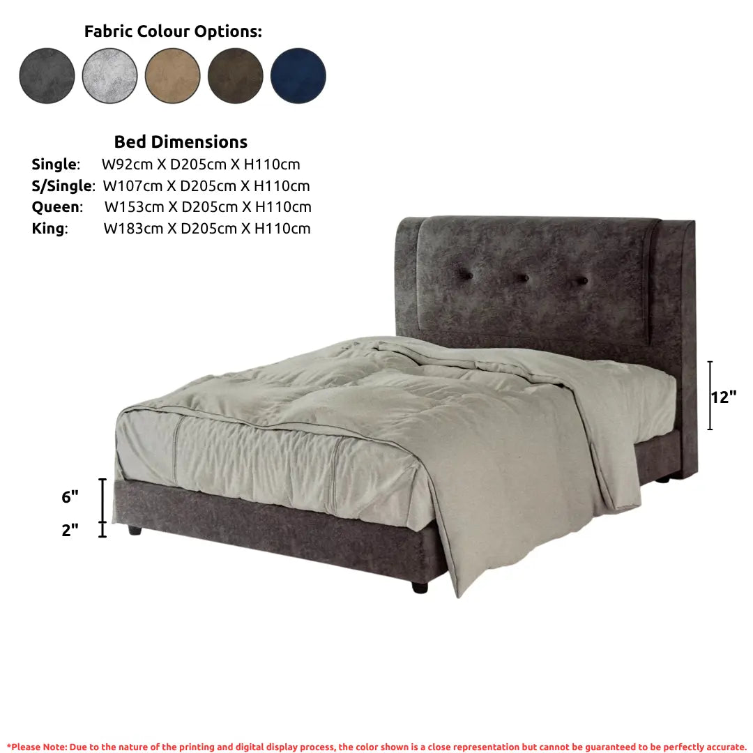 Hotel-Style Fabric Bed Frame with Plush Headboard Grandeur Furnishings