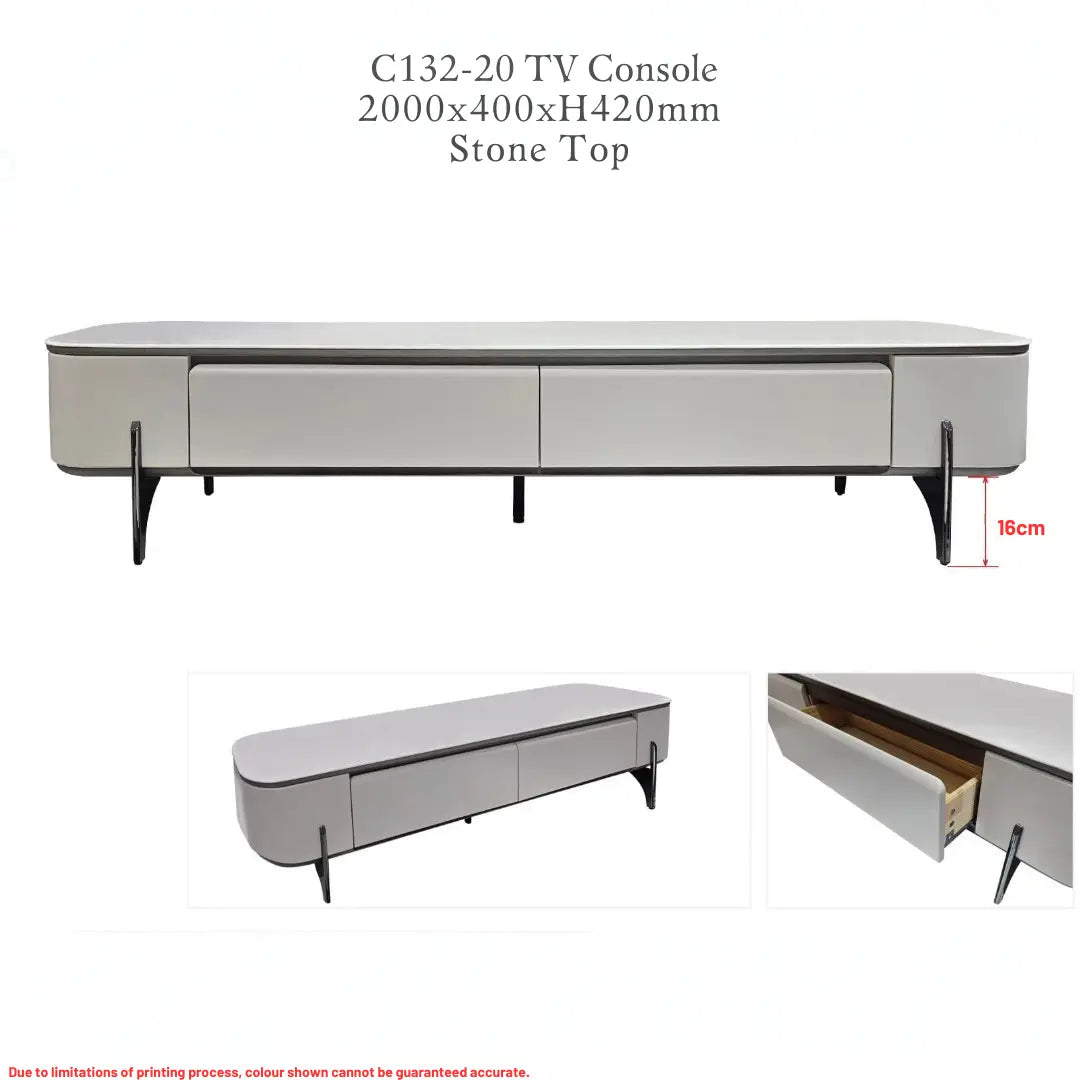 Pristine Contemporary TV Console with Sintered Stone Top – Elevated Media Console with 16cm High Metal Legs Grandeur Furnishings
