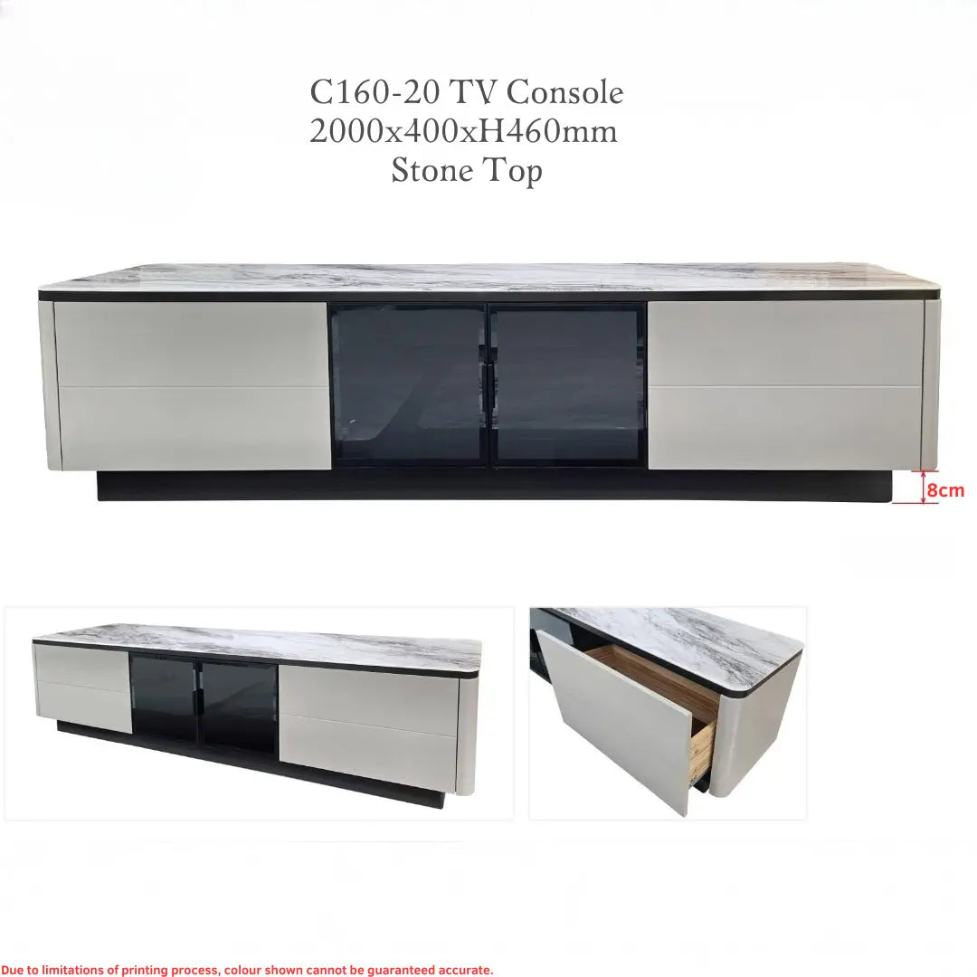 Astrid Luxury TV Console - Sintered Stone Top with Glass Doors | Remote-Friendly Media Cabinet Grandeur Furnishings