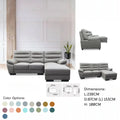 Grey L-shaped sofa configuration views with colours and dimensions