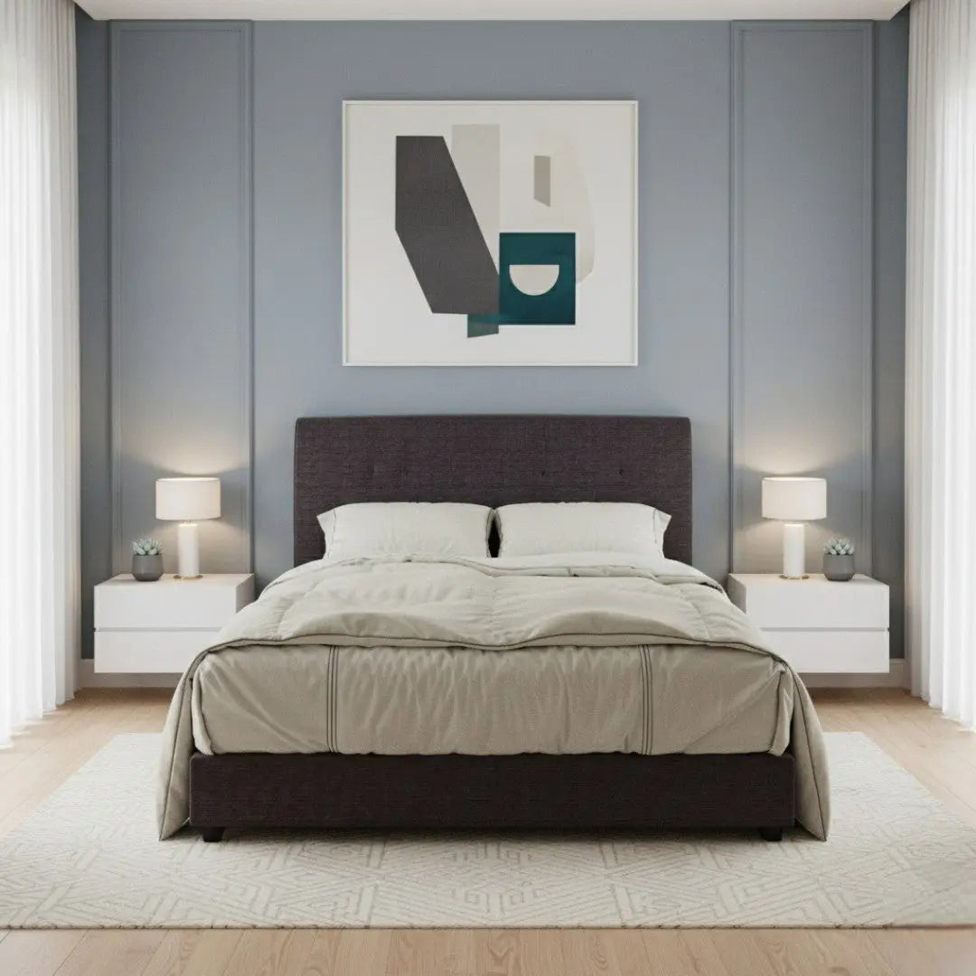 Minimalist upholstered bed with padded button-tufted headboard Grandeur Furnishings