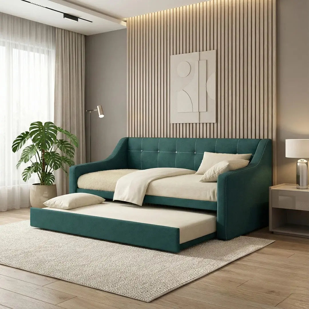 Lunero Day Bed with Pull-Out Trundle | 2-in-1 Space Saving Grandeur Furnishings